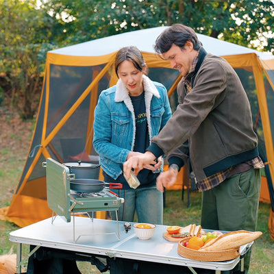 EVER ADVANCED Folding Camping Table with Storage, 4 ft * 2 ft Aluminum Composite Desktop & Adjustable Legs, Outdoor Kitchen Table for Tailgating, Backyard, BBQ and Picnic
