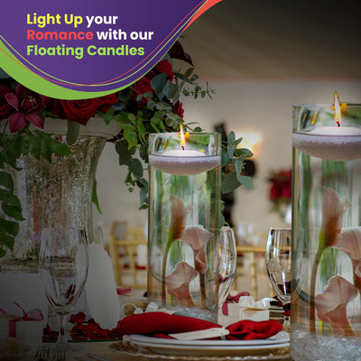 Floating Candles for Centerpieces - Pack of 16 White Unscented Long Burning (8 hrs) - White Floating Candles 3 inch Diameter for Weddings, Christmas Holiday Dinners, Round Candles, Home Décor