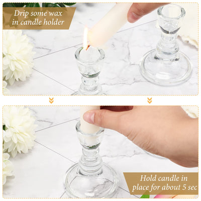 Set of 36 Clear Glass Taper Candle Holders Bulk Pillar Candlestick Holders Small Tapered Candle Stick Holders for Wedding Table Centerpieces Holiday Party Windowsill Decor