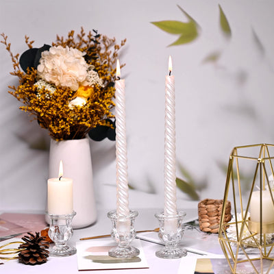 Set of 24 Glass Taper Candle Holders, 2.5 Inches Candlestick Holders Bulk - Clear Thick Glass Candle Holder for Rustic Wedding Centerpieces, Party Supplies, Festival Decoration
