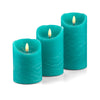 VENTA Set of 3 Realistic Flameless Turquoise LED Candles with Remote Control - 4'' 5'' 6'' Electric Wickless Pillar Battery Operated Candles with Flickering Flame Timer