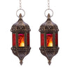 2 Pcs Hanging Hexagon Decorative Moroccan Candle Lantern Holders, Handmade Hanging Tea Light Holder in Bronze Metal & Red & Purple Glass Gift & Decor Items