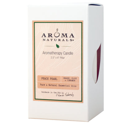 Aroma Naturals Orange, Clove and Cinnamon Essential Oil Scented Pillar Candle, Peace Pearl, 2.5 inch x 4 inch