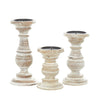 Deco 79 Mango Wood Turned Style Pillar Candle Holder with Distressed Finish, Set of 3, 6", 8", 10"H, Cream