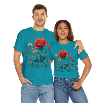 Wildflowers and a Red Rose, Graphic T-Shirts for Women, Floral Shirt, Womens Short Sleeve, Ladies Graphic Tees #5007TTS