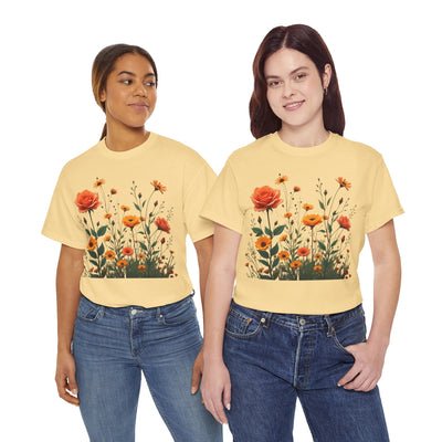 Wildflowers and Orange Roses, Graphic T-Shirts for Women, Floral Shirt, Womens Short Sleeve, Ladies Graphic Tees #5046TTS