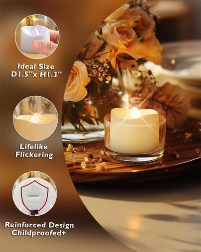 Homemory 72-Pack Novelty Flickering Flameless Tea Lights Candles, 200+Hours Battery Operated, Fake Electric LED Votive Candles, Small Wedding Candles for Table Centerpieces,Proposal,Anniversary