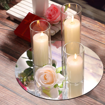 Shihanee Set of 3 White Pillar Candles and 3 Glass Cylinder Candle Holders for Slim Candles Wedding Valentine's Day Centerpieces(Ivory White, 2.6'' X 4.7'', 5.9'', 7.9'')