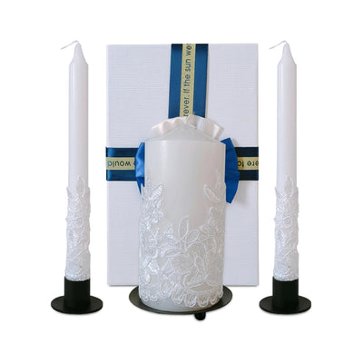 Unity Candles for Wedding Ceremony Set with Holder, Wedding Accessories for Reception Ceremony - Wedding Gifts - Candle Set - 5.5 Inch Pillar and Two 9.8 Inch Tapers