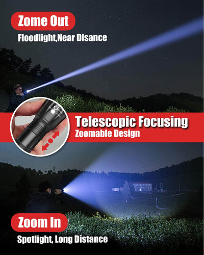 Victoper LED Flashlight 6 Pack, Bright 2000 Lumens Tactical Flashlights High Lumens with 5 Modes, Waterproof Focus Zoom Flash Light, Portable Flashlight for Camping Hiking Outdoor Home Emergency
