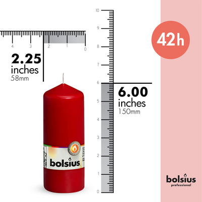 BOLSIUS 10 Red Pillar Candles - 2.25 x 6 Inches - Premium European Quality - Individually Wrapped - 42 Hours Burn Time - Dripless Smokeless Unscented Dinner, Wedding, Party, & Restaurant Candles