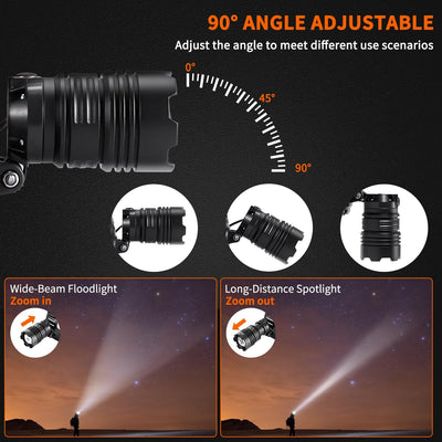 Headlamp Rechargeable 2Pack, 150000LM Bright Head Lamp, Adjustable Focus Headlight Outdoor, 4Mode Head Lights for Forehead, 90° LED Headlamp, Waterproof Headlamps for Adults Camping Hiking Hard Hat