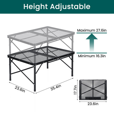 CEED4U 35.4”L x 23.6“ W Picnic Table Folding Portable Camping Grill Table for Outside Inside Use, Height Adjustable & Lightweight Aluminum Prep Table for Camping Cooking BBQ RV Picnic