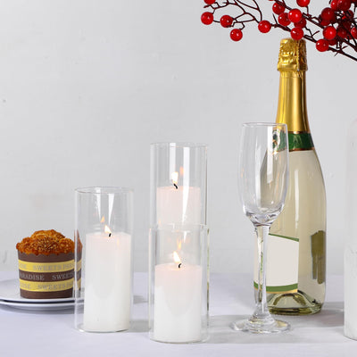Shihanee White Pillar Candles and Glass Cylinder Vases Clear Cylinder Candle Holders for Slim Pillar Candles Wedding Centerpieces(36 Pcs)