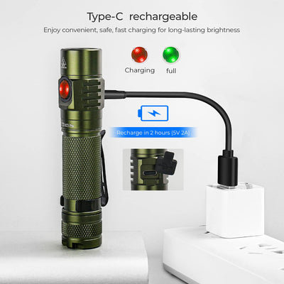 sofirn SC31 Pro Rechargeable Flashlight, Super Bright Pocket Flashlight 2000 Lumens with SST40 6500K LED, Diffuser, Magnetic Tail Cap, for EDC Camping Fishing Dog Walking (Green)