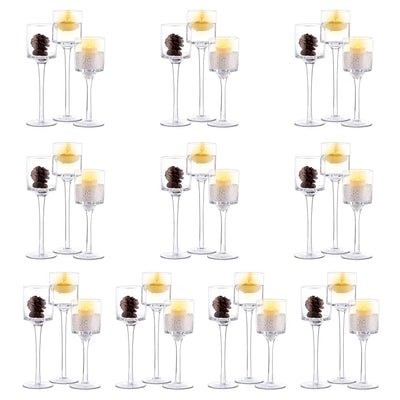 Nuptio Tall Glass Pillar Candle Holder - 30 Pcs Tea Light Candle Holder Set for Table Centerpiece Decor Long Stem Tealight Candle Holders Clear Floating Candle Holder for Wedding Event Home