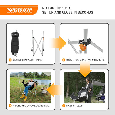 KingCamp Hammock Camping Chair, Aluminum Alloy Adjustable Back Swinging Folding Rocking Chair with Headrest & Cup Holder for Outdoor, Travel, Sport, Games, Lawn, Concerts, Backyard (Black)