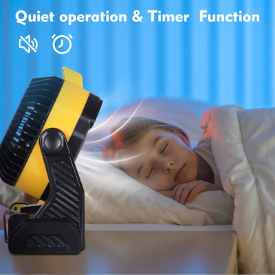 RUNTOP Camping Fan,Beach fan Rechargeable Portable Camping Fan Portable fan Battery Operated Fan, usb Fan with Hook 2 Blades Table Fan,Camping Fans for Tents, Outdoor Fan 270°Rotation, Timer Funtion
