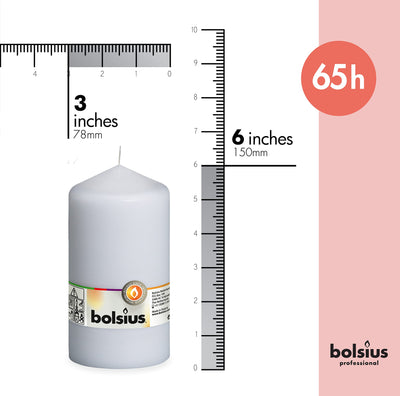 BOLSIUS 8 White Pillar Candles - 3x6 Inches - Premium European Quality - Individually Wrapped - 65+ Hours Burn Time - Dripless & Smokeless - Unscented Dinner, Wedding, Party, & Restaurant Candles