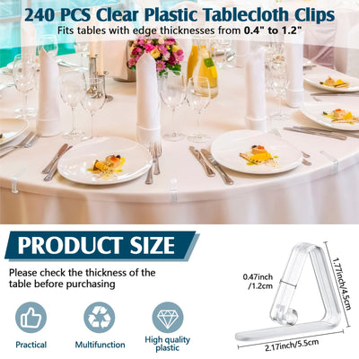 Wenqik 240 Pcs Tablecloth Clips Table Cloth Clips Transparent Clear Plastic Table Cloth Holders Table Clips Table Cloth Clamps for Indoor Outdoor Birthday Home Wedding Camping Picnic Party Supplies