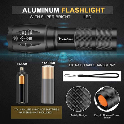 LED Tactical Flashlight Super Bright 2000 Lumen LED Flashlights Portable Outdoor Water Resistant Torch with 5 Light Modes（10Pack）