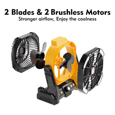 RUNTOP Camping Fan,Beach fan Rechargeable Portable Camping Fan Portable fan Battery Operated Fan, usb Fan with Hook 2 Blades Table Fan,Camping Fans for Tents, Outdoor Fan 270°Rotation, Timer Funtion