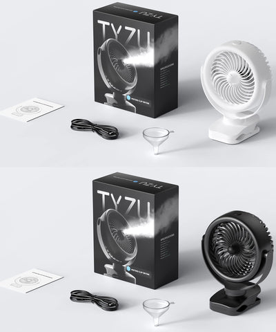 TYZU 7 Inch Portable Fan, Misting Fan, 4000 mAh Battery Operated Fan, Outdoor Misting Fan With 2 Mist Modes & 4 Speeds, 130ml Tank, 360° Rotatable, Clip on fan For Outside Camping Stroller Golf Cart
