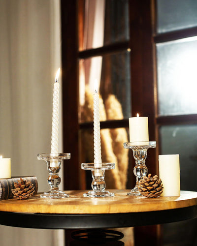 YOUTUOY Crystal Glass Candle Holder Set of 3 for Pillar Candles, Taper Candles, and Tea Lights, Pillar Candle Holder Set for Wedding, Party, Holiday Decoration