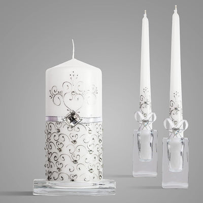 Unity Candles for Wedding Ceremony Set - 3 Pcs 6" Pillar & 2 10" Tapers Candles - Unity Decorative Wedding Candle White Ceremonial Candles - Velas Decorativas para Boda - Wedding Table Centerpiece