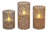 Mark Feldstein & Associates Wild Leopard Animal Print Flameless LED Glass Pillar Candles, Set of 3, 6 Inch