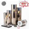 Eywamage 5 Pack Grey Glass Flameless Candles with Remote, Flickering Slim Tall LED Pillar Votive Candles Battery Included