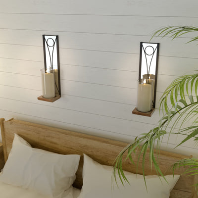 J JACKCUBE DESIGN Wall Candle Holder Sconces Set of 2 Hanging Floating Metal and Acrylic Mirror Wall Mounted Pillar Candleholders Décor with Glass Inserts, for Living, Dining Room, Fireplace - MK677A