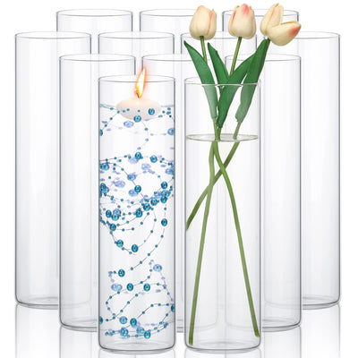 12 Pack Glass Clear Cylinder Vases Tall Floating Candle Holders Centerpiece Table Vases for Home Wedding Decorations Formal Dinners (12 x 3.35 Inch)