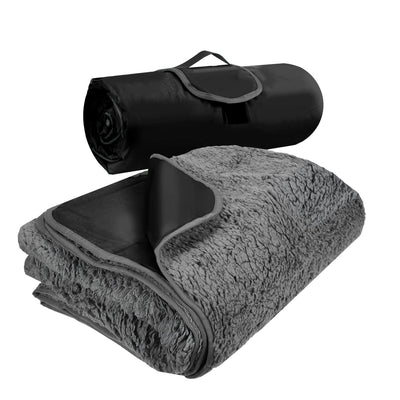 Tirrinia Outdoors Waterproof Blanket, Sherpa Fleece Stadium Windproof Throw Mat for Camping, Picnic, Traveling, Boat, Football - Machine Washable, Black