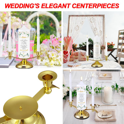 Landhoow 3 Unity Floral Candles for Wedding Ceremony Set with Golden Candle Holder White Pillar and Taper Candles Religious Wedding Catholic Anniversary Big Events Gifts for Couple