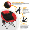 KingCamp Foldable Saucer Moon Lounge Chair with Cupholder Storage Pocket for Indoor Home or Outdoor Camping and Tailgating Use, Black/Red