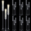 Layhit 6 Set Acrylic Candelabra Centerpiece 38.6" Clear Candle Holder 3 Arm Pillar Taper Candlesticks with Acrylic Shade Circular Base for Wedding Party Table Decoration Fit .87 LED Candle