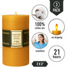 100% Pure Beeswax Pillar Candle Set of 3-21 Hours Lasting Smokeless Pillar Candles with Cotton Wick - Unscented Candle Lover Gift - Dripless Beeswax Pillars