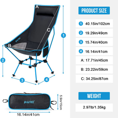 G4Free 2Pack Lightweight Portable High Back Camp Chair, Folding Chair Lawn Chair Heavy Duty 330lbs with Headrest & Pocket for Outdoor Camp Travel Beach Picnic Hiking