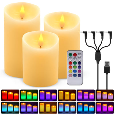 ALED LIGHT Rechargeable Candles Flickering with Remote,Flameless Candles Built-in Rechargeable Battery,RGB&Warm White Real Wax LED Candles for Home Decoration,Christmas,Party