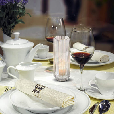 Serene Spaces Living Set of 12 Clear Glass Candle Holder, Decorative Slim Ribbed Votive Holder Centerpiece for Wedding, Christmas, Thanksgiving, Living Room, Home Décor, 2.25" Diameter & 6.25" Tall