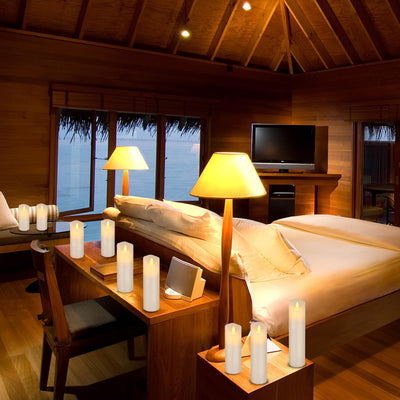 Vickiss Flameless Candles Battery Operated Candles 4" 5" 6" 7" 8" 9" Set of 9 Ivory Real Wax Pillar Dancing LED Flames LED Candles with 10-Key Remote and Cycling 24 Hours Timer