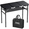 Anbte Folding Camping Table with Storage Net, 3ft Camping Table Aluminum Folding Table with 3 Adjustable Height Max 27.5 Inch Picnic Table Portable Table for Outdoor Backyard BBQ (Black)