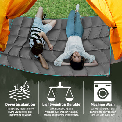 Outdoor Puffy Camping Blanket 80" x 60", Lightweight Down Alternative Puffy Printed Camping Large Ultra Warm Hammock Top Quilt Waterproof Blanket for Traveling Picnic Beach Party Cold Weather (Green Mountain)