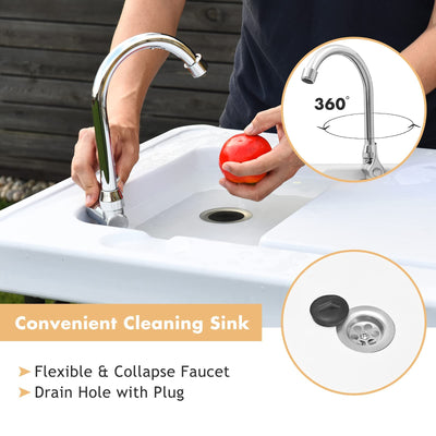 Goplus Folding Fish Cleaning Table with Sink and Spray Nozzle, Heavy Duty Fillet Table with Hose Hook Up and Faucet, Portable Outdoor Camping Sink Station for Dock Beach Patio Picnic