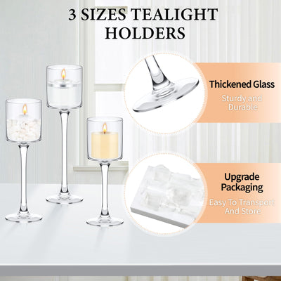 Yaomiao 36 Pcs Tall Glass Candle Holder Clear Tea Light Candle Holders Floating Candle Holder for Wedding Party Dining Bathroom Table Centerpiece Pillar Candles Settings, 3 Sizes