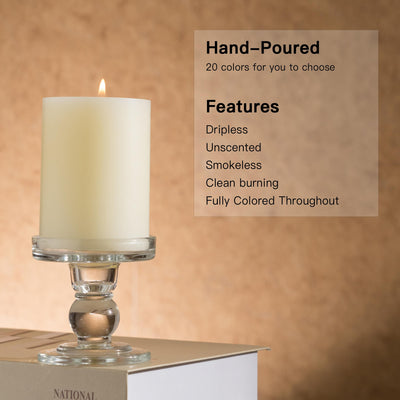 MOZEAL 3" x 4" Hand-Poured Unscented Candle,Dripless Pillar Candle Set of 3,Long Clean Burning,Approx 72 Hours Burn Time,Rustic Country Style,Wedding,Dinner,Christmas and Home Decor,Ivory