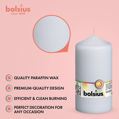 BOLSIUS 8 White Pillar Candles - 3x6 Inches - Premium European Quality - Individually Wrapped - 65+ Hours Burn Time - Dripless & Smokeless - Unscented Dinner, Wedding, Party, & Restaurant Candles