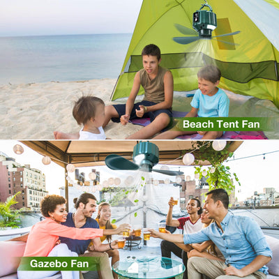 DUKUSEEK Tent Ceiling Fans for Camping, Portable Tent Fans with Light and Remote Control, Power Bank, USB Battery Operated Camping Fan with Hanging Hook for Outdoor Canopy Tent, RV