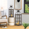 Glitzhome Farmhouse Wood Metal Large Decorative Lanterns Hanging Candle Lanterns Set of 2, Black (No Glass)